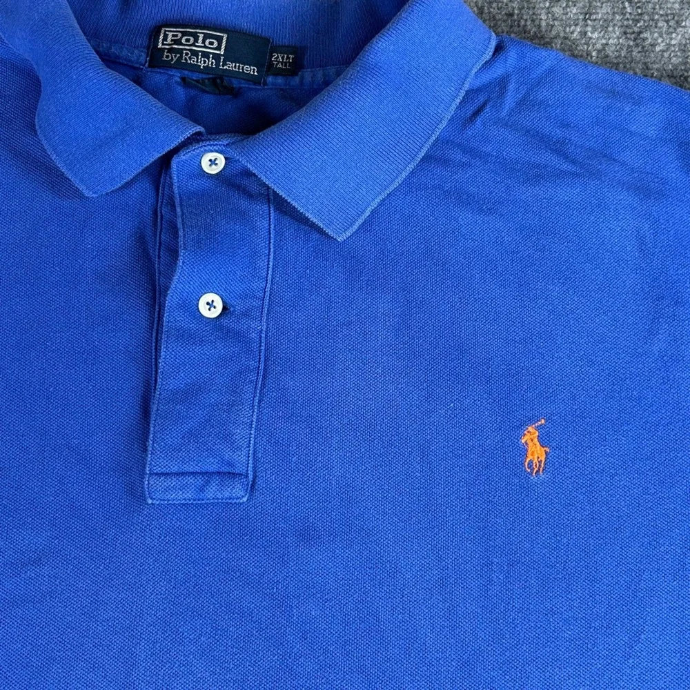 Polo Ralph Lauren Mens 2XLT Tall Blue Short Sleeve Pique Polo Orange Pony Logo